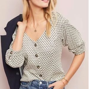 NWT Anthropologie Ett Twa Coralie Button Front Textured Blouse OB904335
